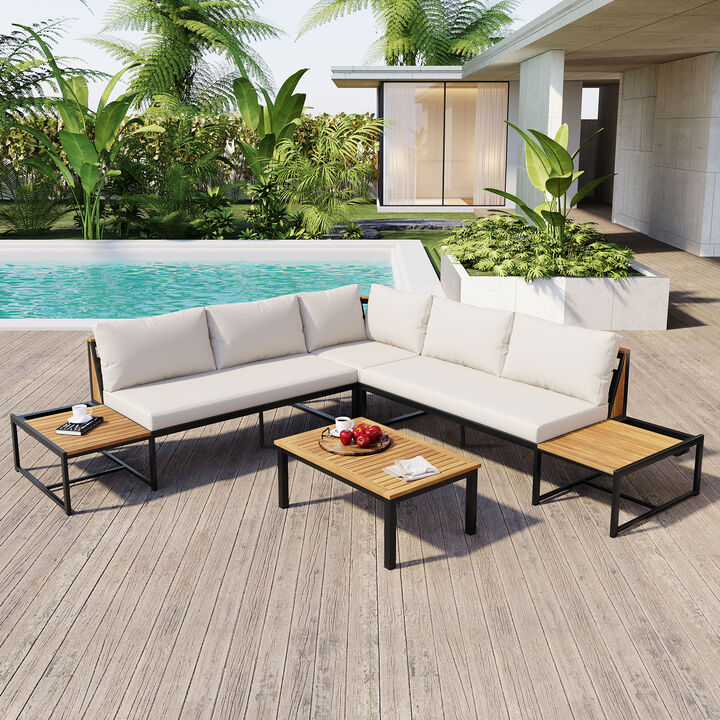 Whisen 4-Piece Outdoor Loveseat Set with Waterproof Cushions & Iron-Wood Frame