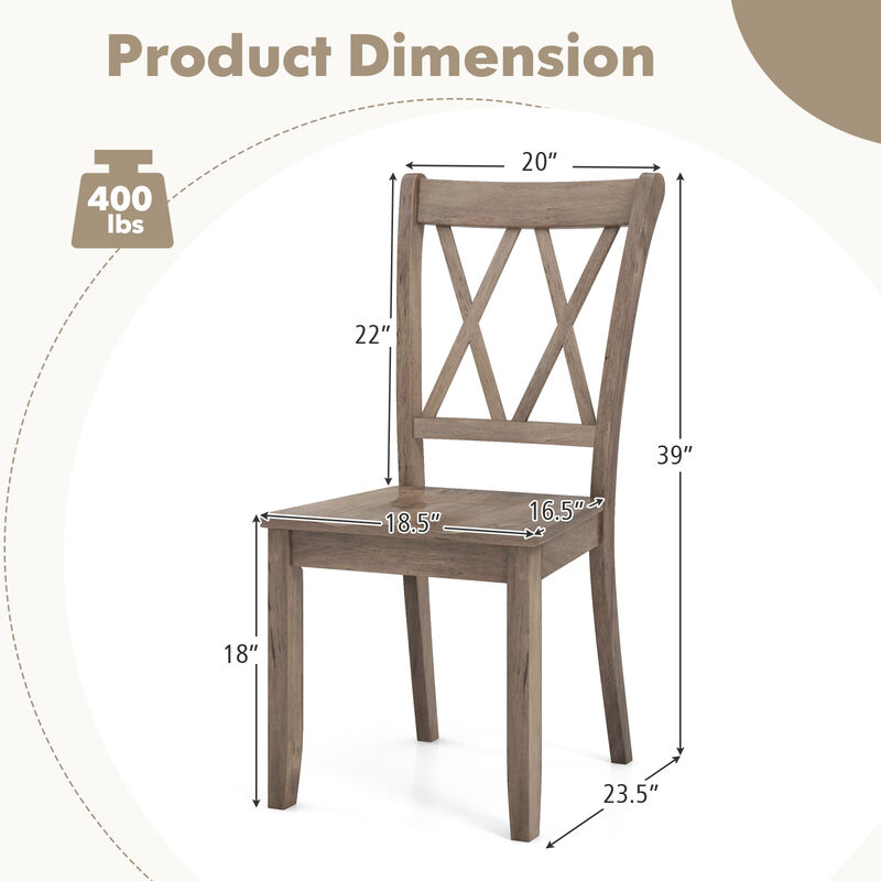 Set of 2 Cross Back Rubber Wood Dining Chairs