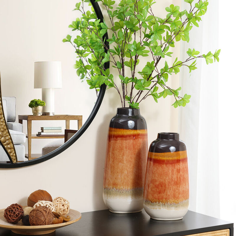 LuxenHome Earth Tones Round Stoneware Vase