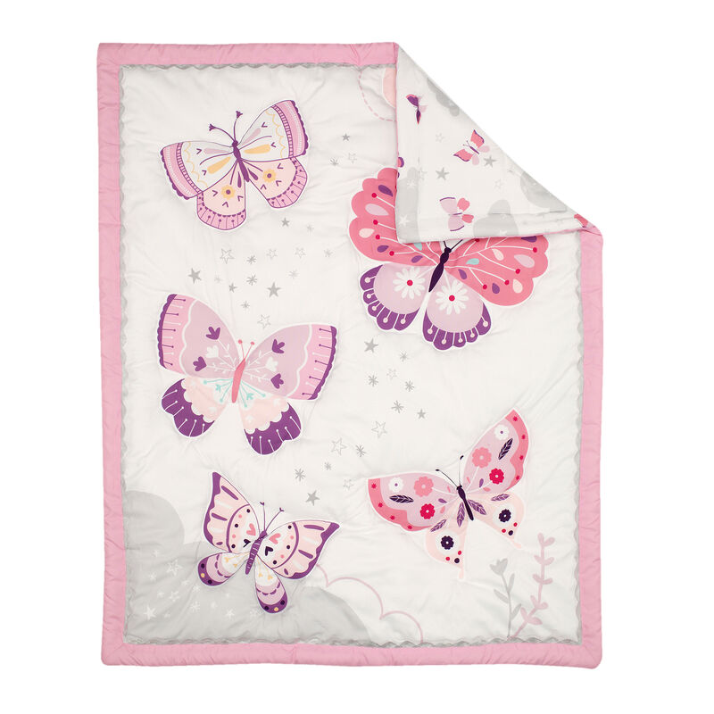 Bedtime Originals Butterfly Kisses Pink/Purple 3-Piece Baby Crib Bedding Set