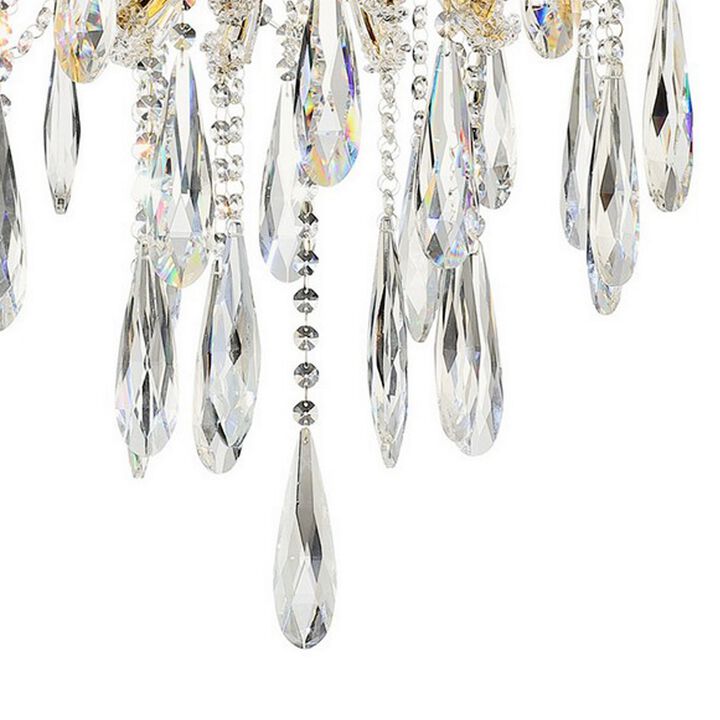 8 Light Metal Chandelier with Crystal Accents, Gold-Benzara