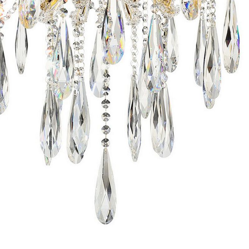 8 Light Metal Chandelier with Crystal Accents, Gold-Benzara