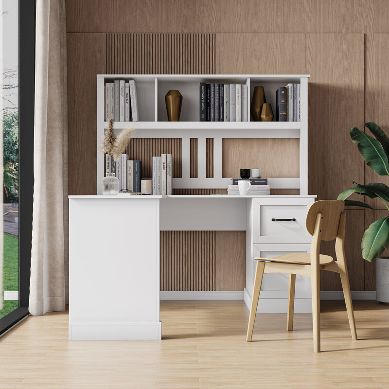 Home Office Computer Desk With Hutch, Antiqued Finish