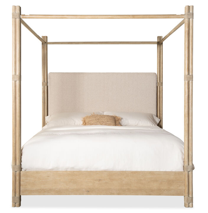 Retreat Pole Rattan Cal King Upholstered Poster Bed and Canopy