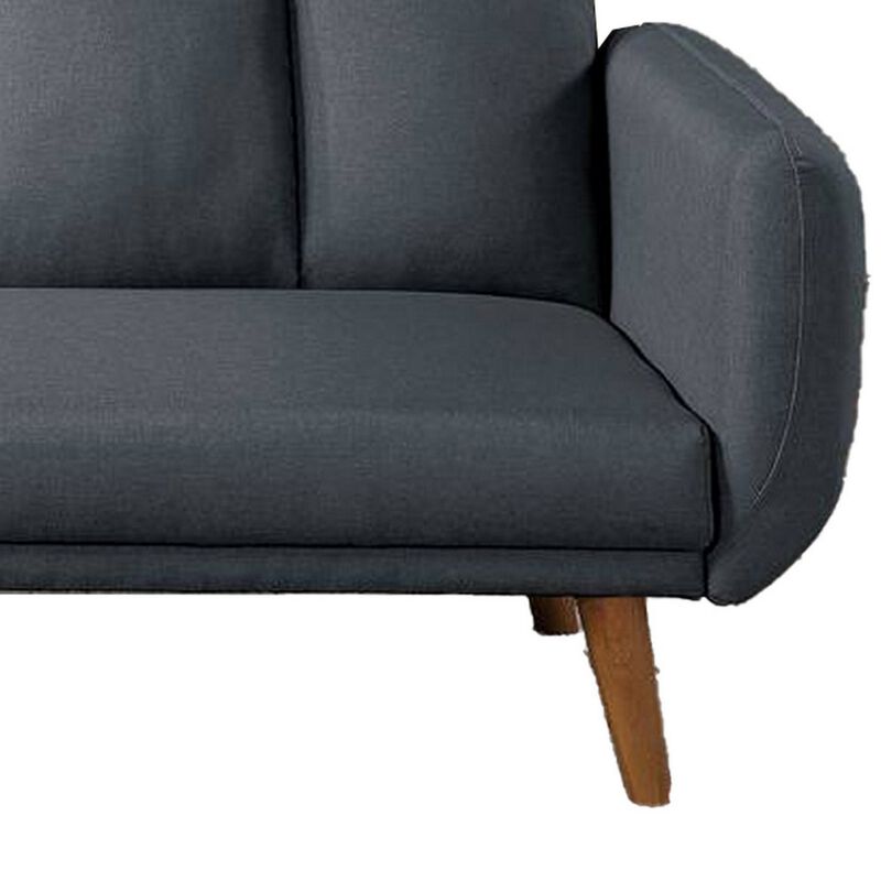 Adjustable Upholstered Sofa with Track Armrests and Angled Legs, Light Gray - Benzara