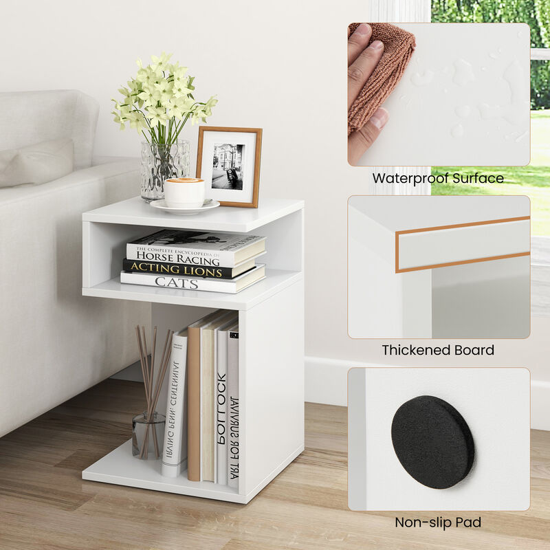 S-Shaped Side Table with Unique S-shaped Frame and 2 Open Compartments