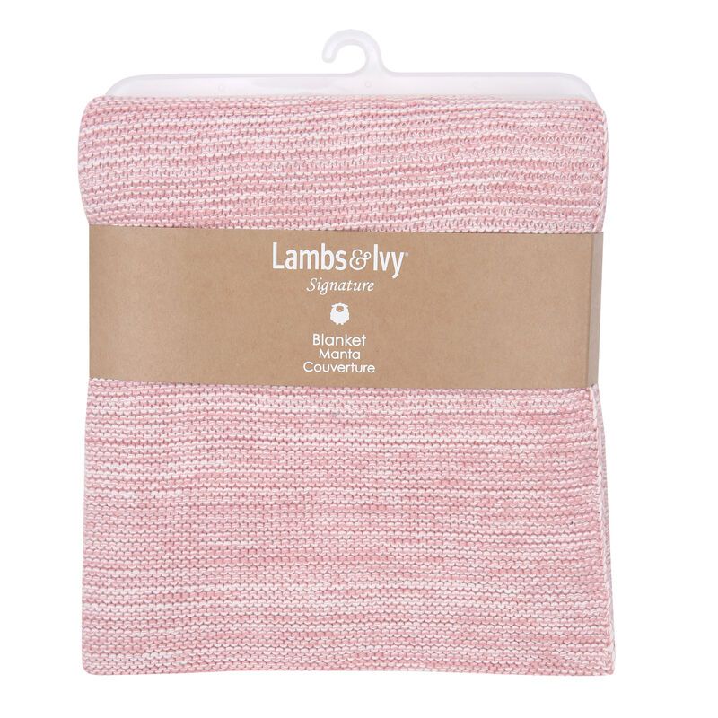 Lambs & Ivy Signature Pink/White 100% Cotton Marl Textured Knit Baby Blanket