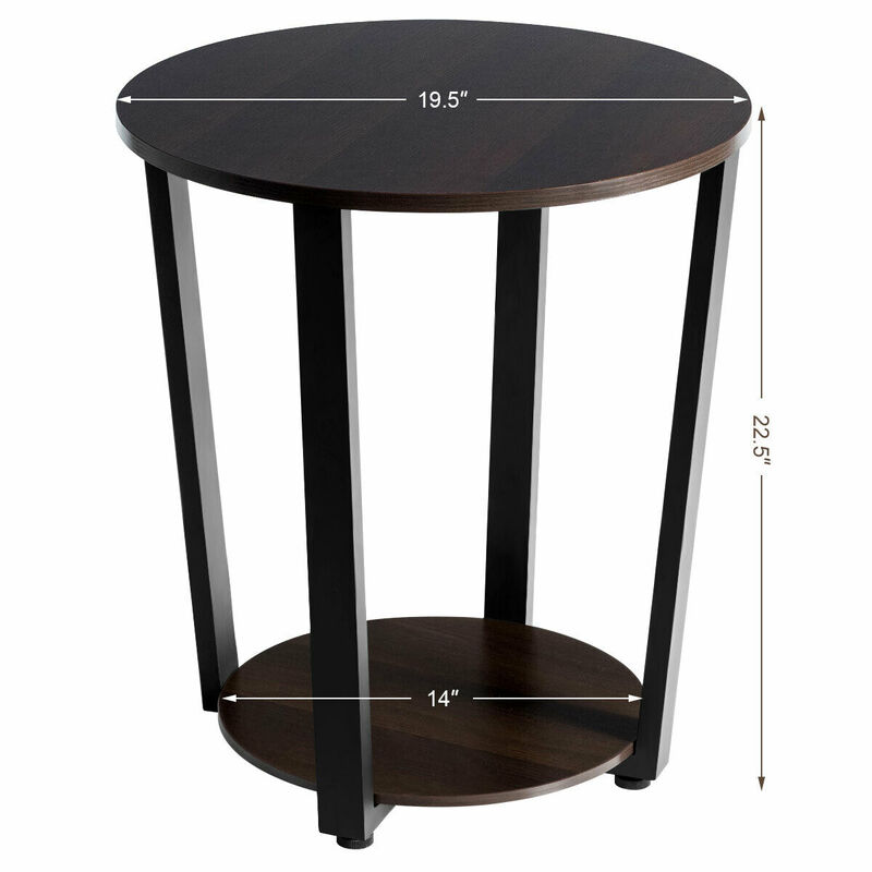 2-tier Round End Table with Storage Shelf & Metal Frame