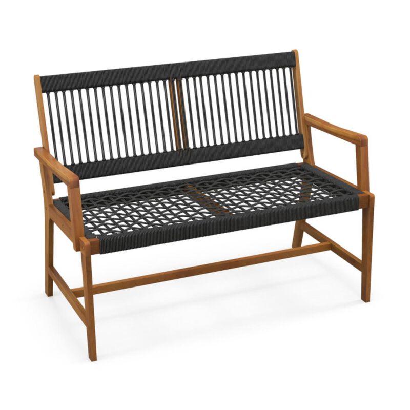 Hivvago Outdoor Acacia Wood Bench with Backrest and Armrests