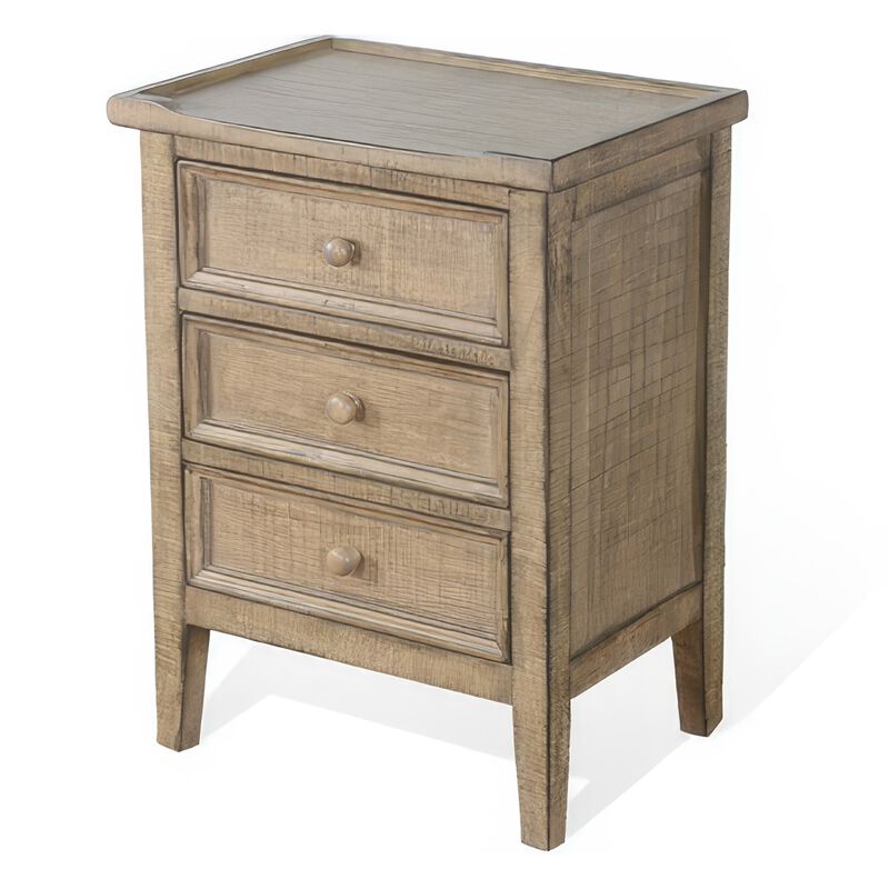 Rena End Table with 3 Drawers, 19 Inch Distressed Brown Mahogany Wood - Benzara