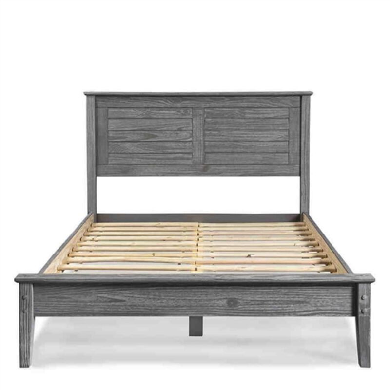 Hivvago Twin Size Coastal Dorm Farmhouse Solid Pine Wood Platform Bed in Rustic Grey