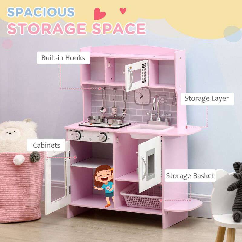 Pink Deluxe Play Kitchen: Wooden Set with Lights and Sounds