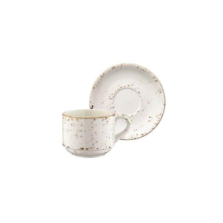 Grain Stacking 3 oz. Espresso Cup+Saucer Set for 2