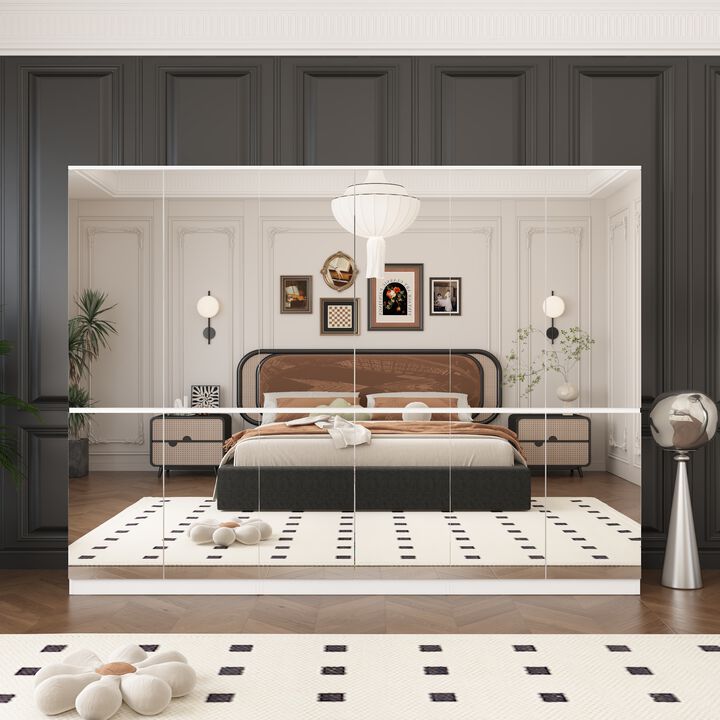 FUFU&GAGA 12-Door White Mirrored Wardrobe with True Glass Panels, Spacious Storage, and Modern Design, Ideal for Bedroom Organization, (94.5" L x 19.8" W x 70.9" H),Silver