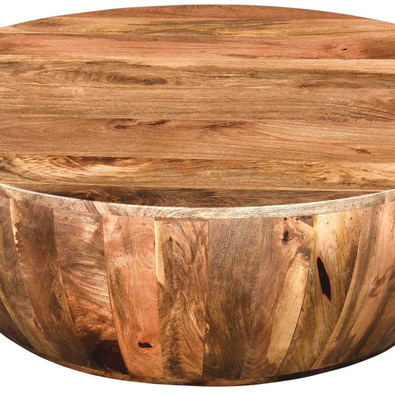Mango Wood Coffee Table In Round Shape, Dark Brown-Benzara