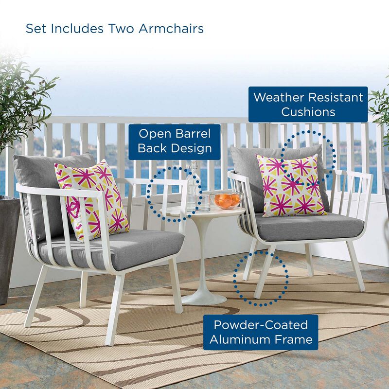 Riverside Outdoor Patio Aluminum Armchair Set of 2-Benzara