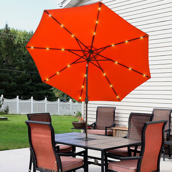 Mondawe 9ft Patio Umbrella Outdoor Market 32 LED Solar Umbrella with Tilt and Crank