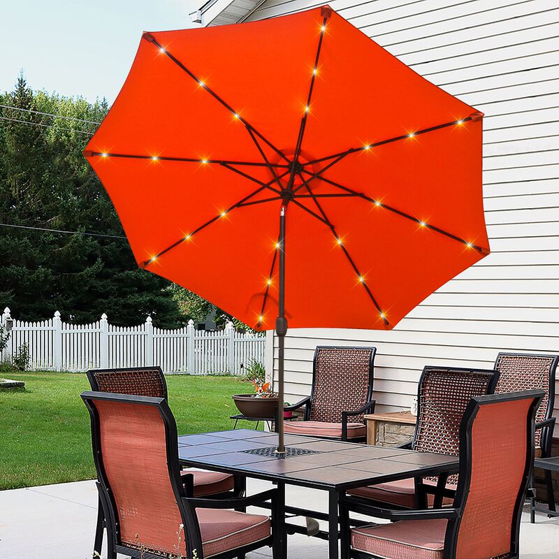 Mondawe 9ft Patio Umbrella Outdoor Market 32 LED Solar Umbrella with Tilt and Crank