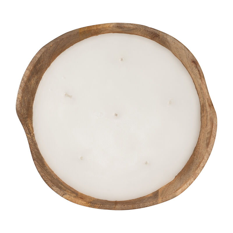 9" 14 Oz Vanilla Curvy Wood Bowl Candle