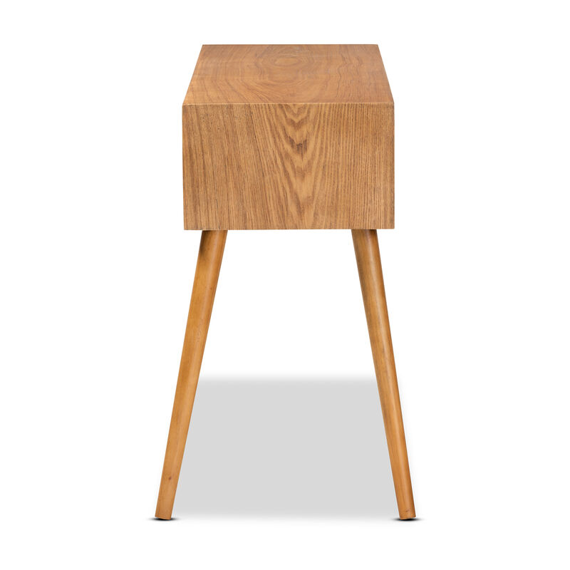 Baxton Studio Mae Mid Century Modern Natural Brown Finished Wood 2 Drawer Console Table