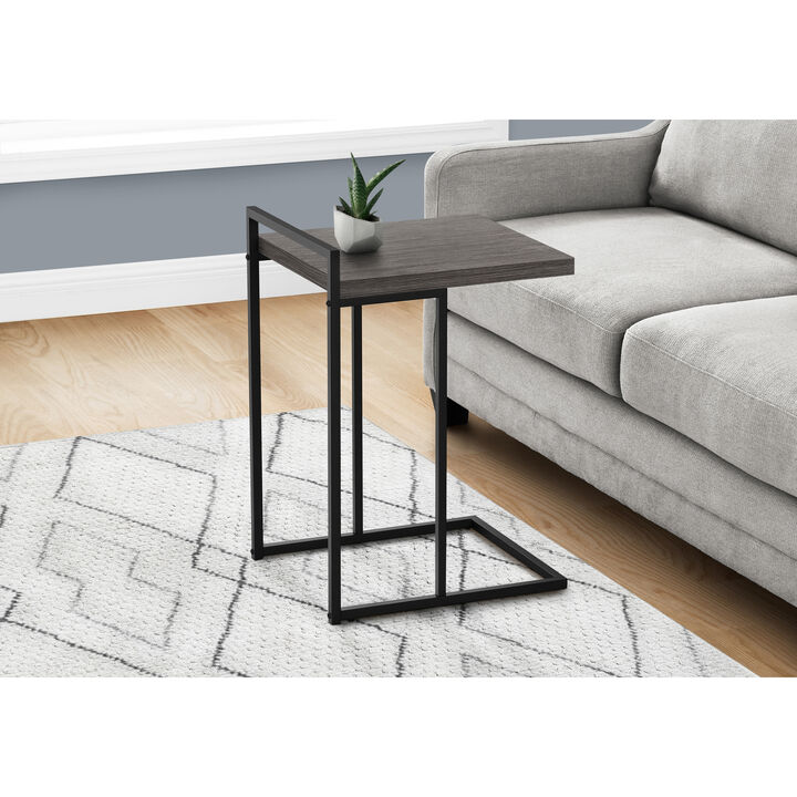 Monarch Specialties I 3634 Accent Table, C-shaped, End, Side, Snack, Living Room, Bedroom, Metal, Laminate, Grey, Black, Contemporary, Modern