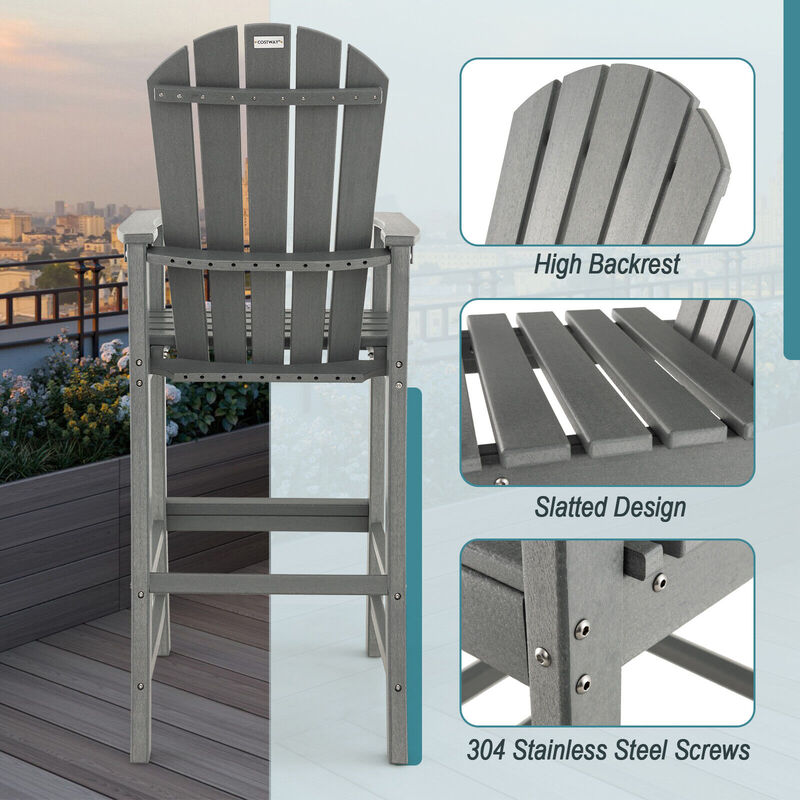 30 Inches Counter Height Outdoor HDPE Bar Stool with Armrests and Footrest