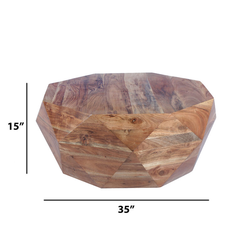 33 Inch Diamond Shape Acacia Wood Coffee Table With Smooth Top, Natural Brown-Benzara
