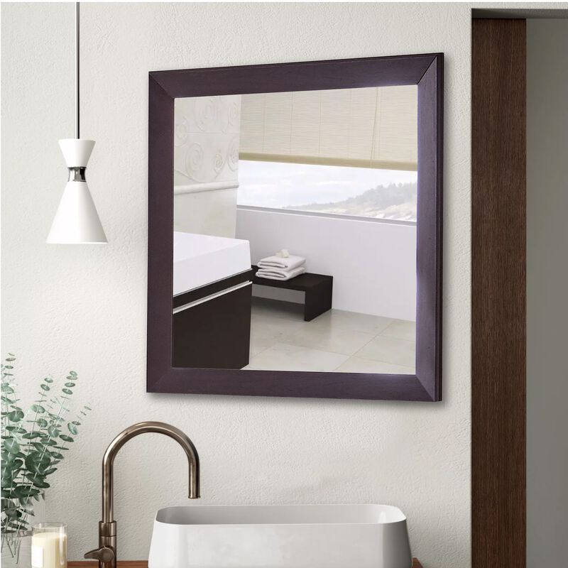 Mirror with Wooden Frame and Mounting Hardware, Espresso Brown-Benzara