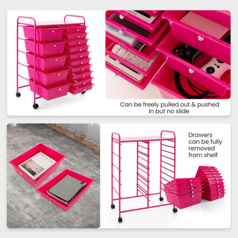 Hivvago 15-Drawer Utility Rolling Organizer Cart Multi-Use Storage