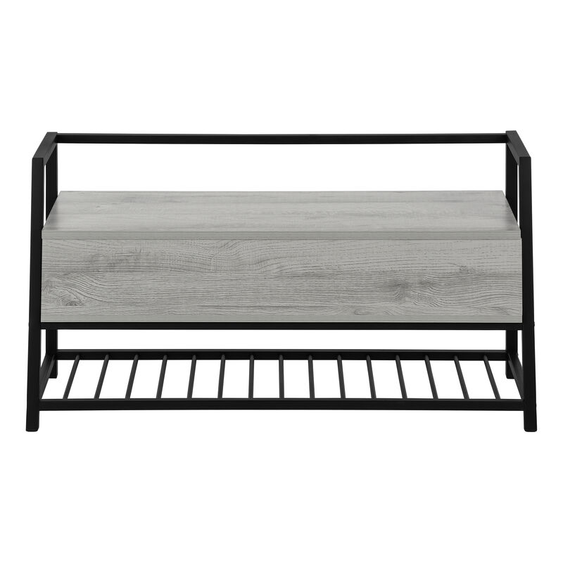 Monarch Specialties I 4500 Bench, Entryway, Hallway, Storage, 42" Rectangular, Metal, Laminate, Grey, Black, Contemporary, Modern