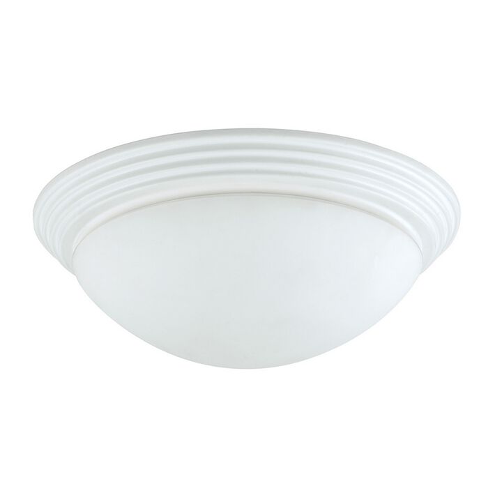 Dome Shaped Glass Ceiling Lamp with Hardwired Switch, White and Clear-Benzara
