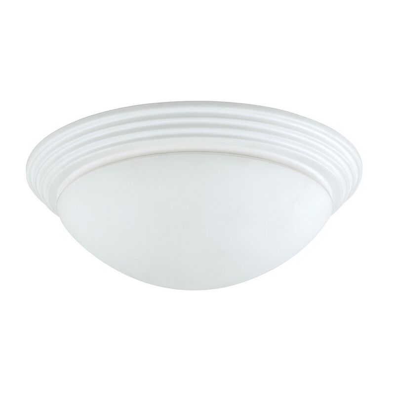 Dome Shaped Glass Ceiling Lamp with Hardwired Switch, White and Clear-Benzara