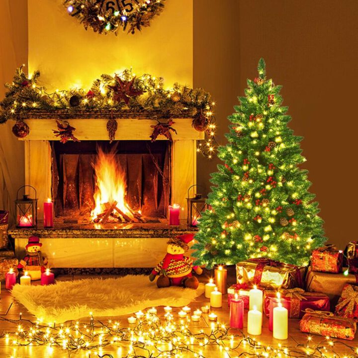 Hivvago 4.5 Feet Pre-lit Hinged Christmas Tree with 300 LED Lights