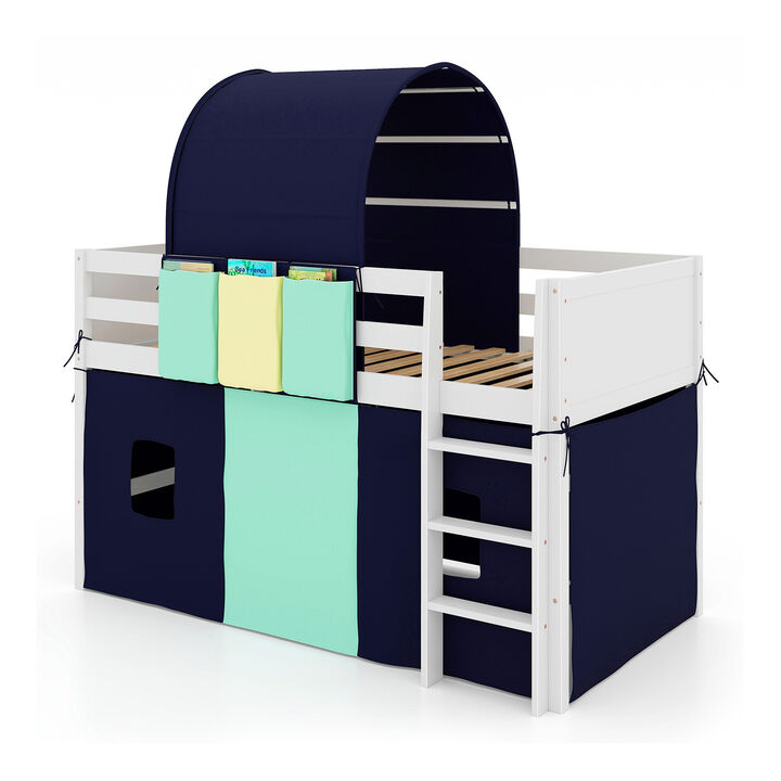 Loft Bed Playhouse Bed Frame with Tower Tent and 3 Storage Pockets