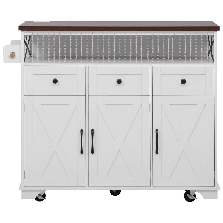 Merax Farmhouse Kitchen Island with Drape of Beads