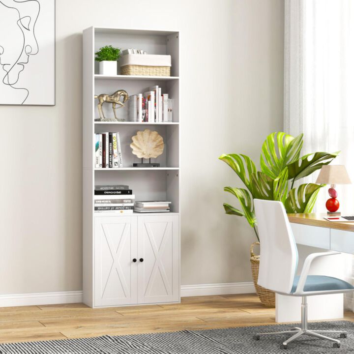 Hivvago 71 Inch Freestanding Bookshelf with 6 Shelves and 2-Door Cabinet