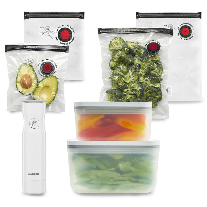 ZWILLING Fresh & Save 7-pc Vacuum Sealer Machine Starter Set, Sous Vide Bags, Meal prep, Airtight Food Storage Containers , Gift Set