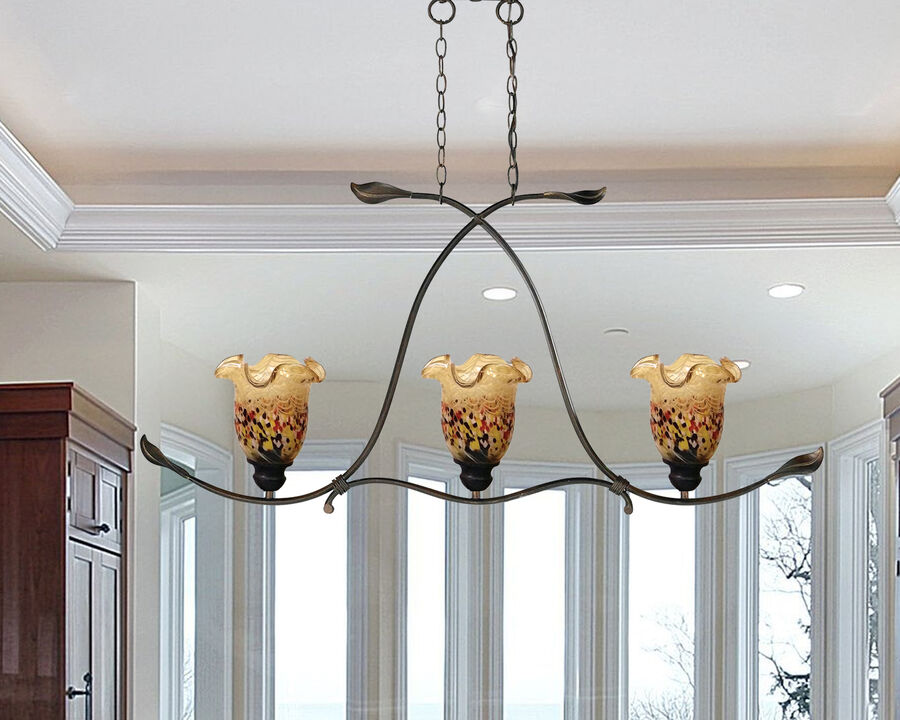 45� Rustic Bronze Tiffany Style Hand Blown Art 3-Light Hanging Light Fixture