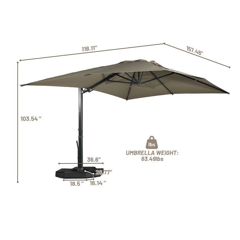 10x13 ft. 360 Rotation Patio Cantilever Umbrella with Base in Taupe