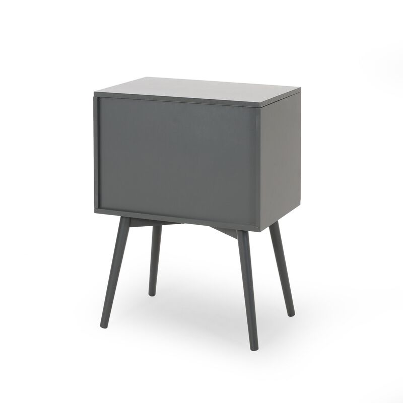 Cale Side Table, 1 Drawer 1 Shelf, 18 Inch Rectangular, Gray Wood - Benzara