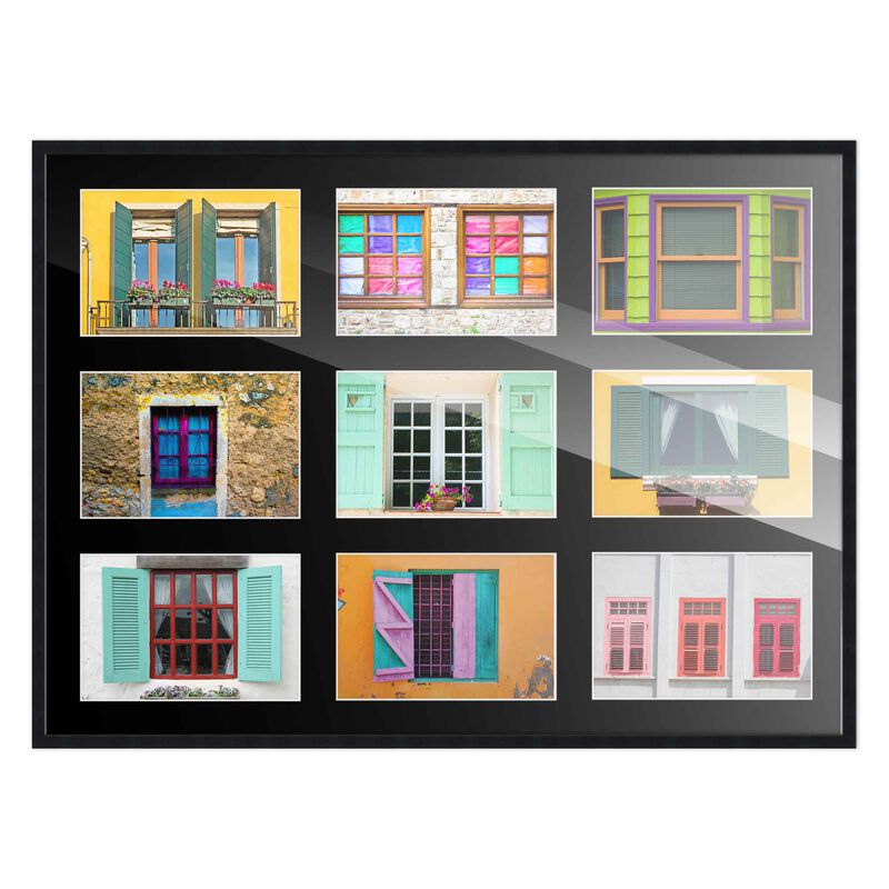 14.5x20.5 Wood Collage Frame with Black Mat For 9 4x6 Pictures