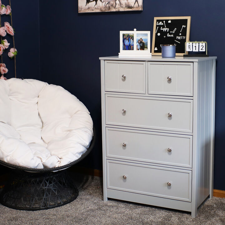Sunnydaze Beadboard Vertical Dresser with 5 Drawers - Gray - 43.5 in
