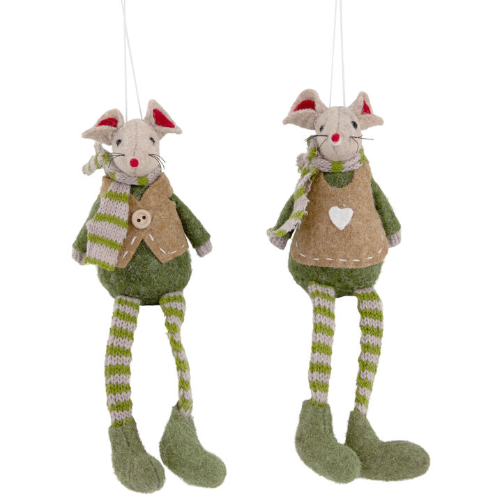 Set of 2 Boy and Girl Mice Christmas Ornaments 7.5"