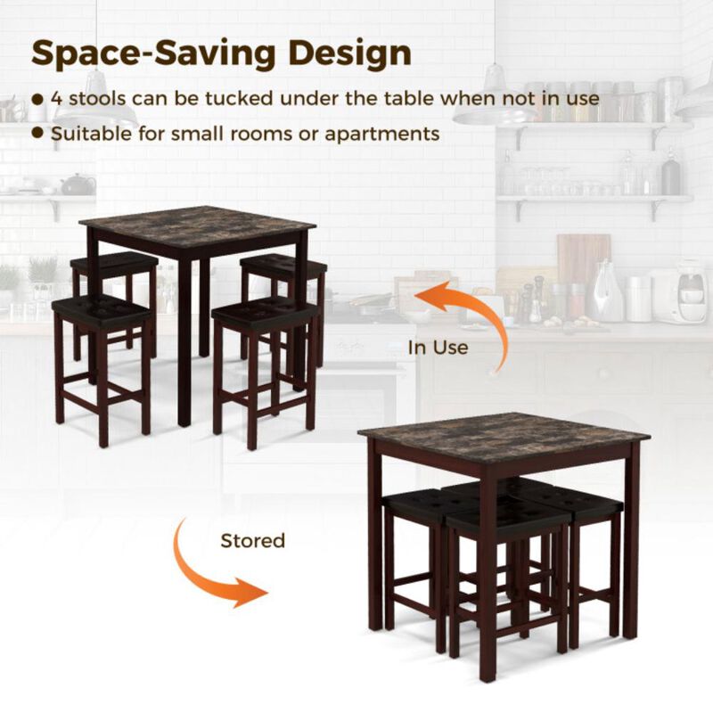 Hivvago 5-Piece Bar Table Set Counter-Height Dining Table and 4 Bar Stools