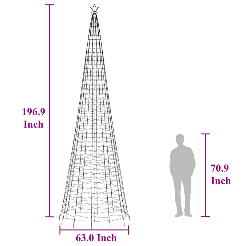 Outdoor Christmas Tree Light Decoration, 1554 Warm White LEDs, 16ft - Benzara