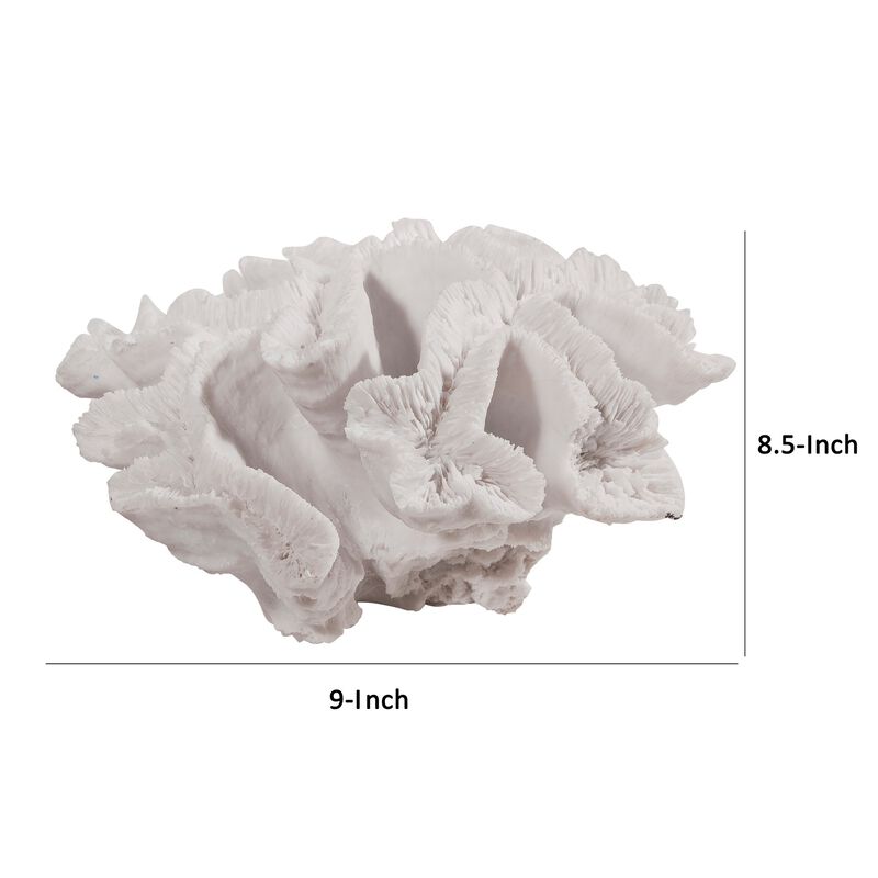 Lily 9 Inch Faux Coral Table Figurine, Polyresin Textured Sculpture, White-Benzara