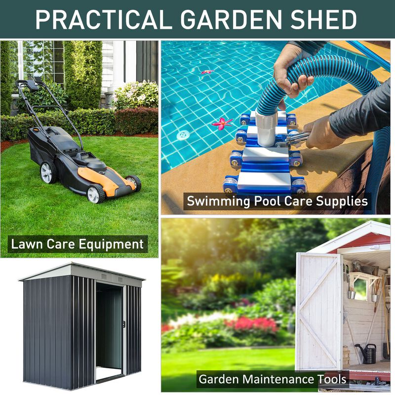 Black/White Tool House: 7x4 ft Garden Shed with Dual Locking Doors