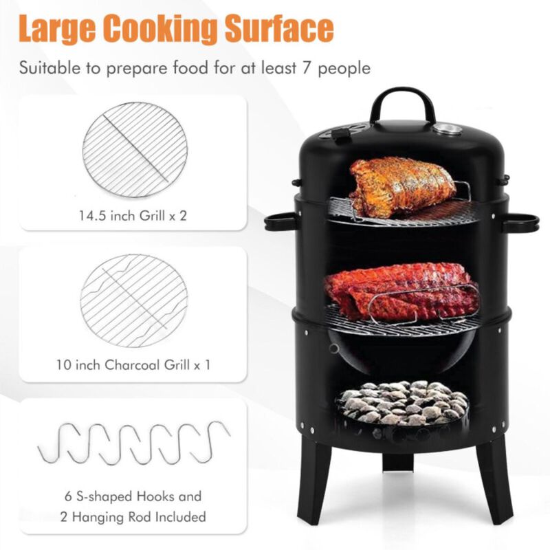 Hivvago 3-in-1 Charcoal BBQ Grill Cambo with Built-in Thermometer