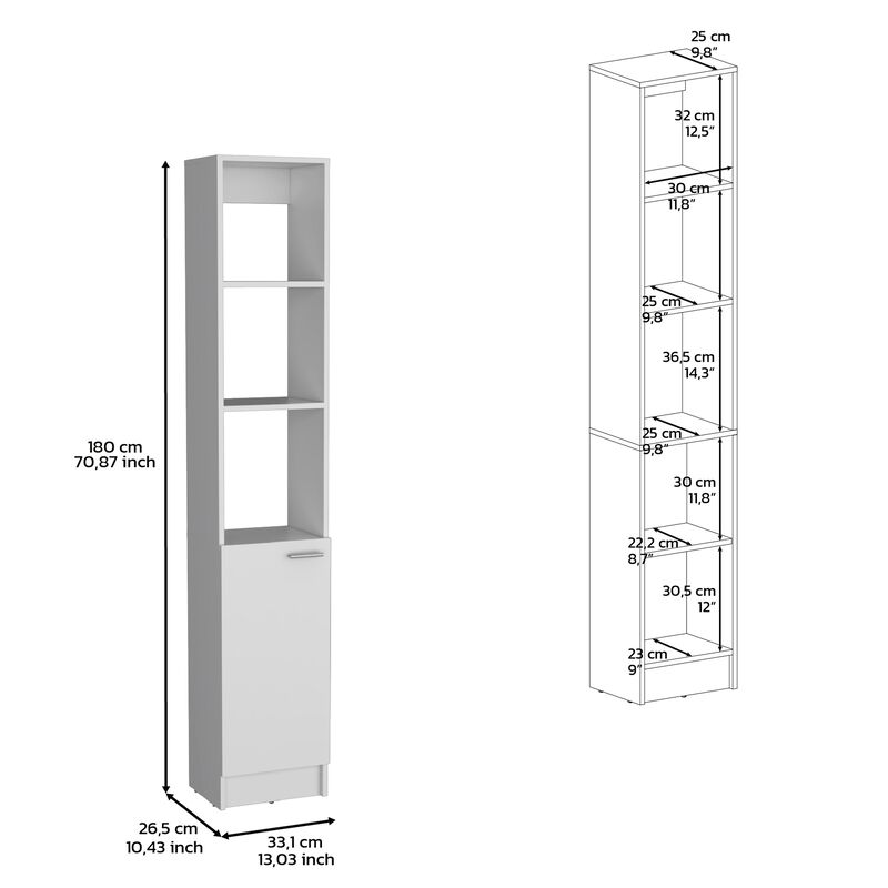 Parks Linen Cabinet, 1 Door, 6 Shelves, White, Bathroom