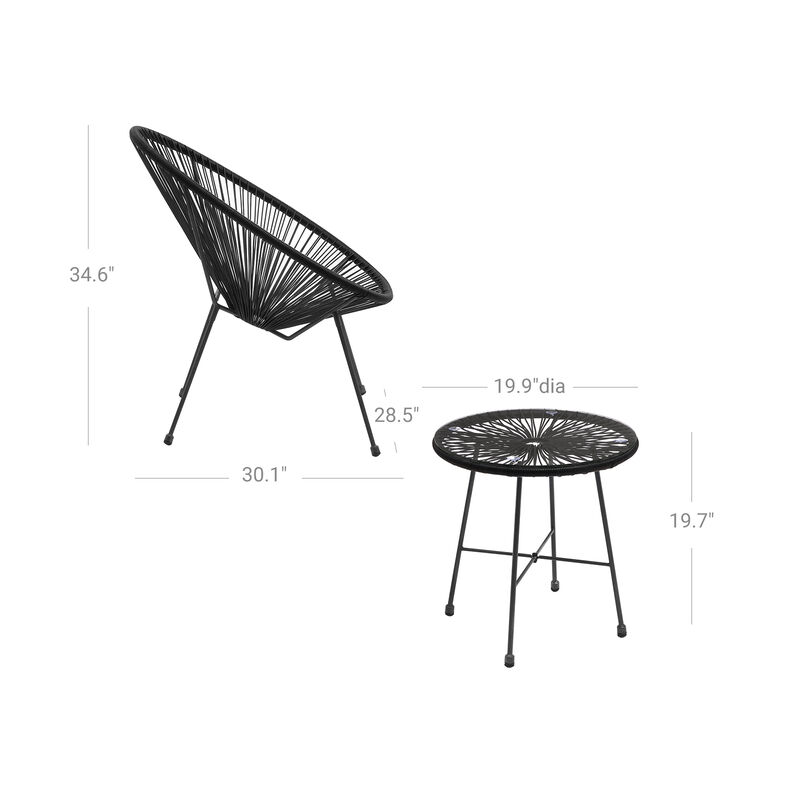 3-Piece Outdoor Seating Set - Modern Acapulco Chairs for Patio